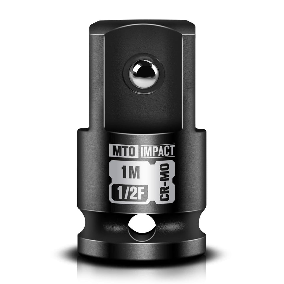MTO 12-to-1 inch impact adapter enabling larger sockets with a 1/2 inch driver