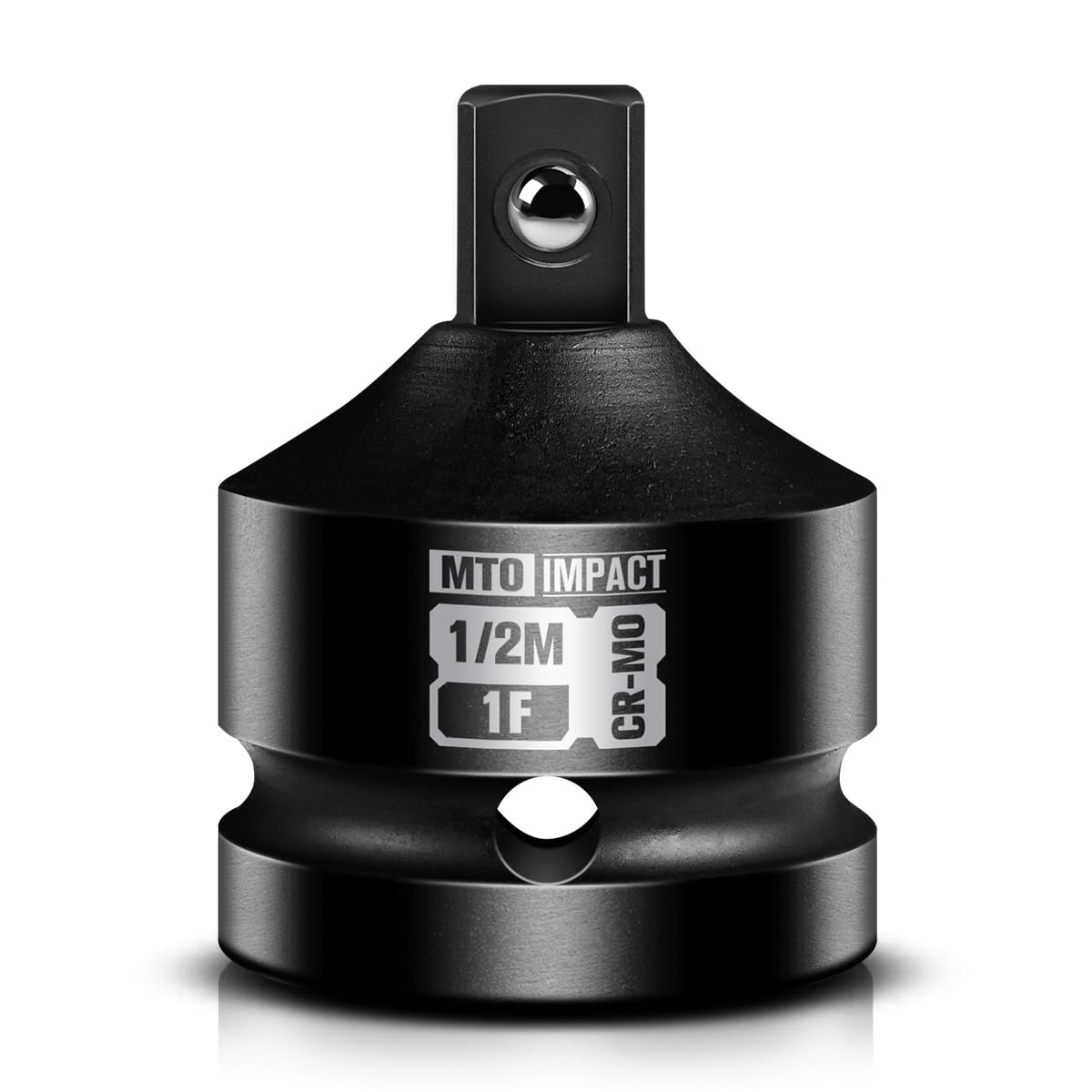 MTO 1in to 1/2in adapter front view enabling 1/2 inch sockets with a 1 inch wrench