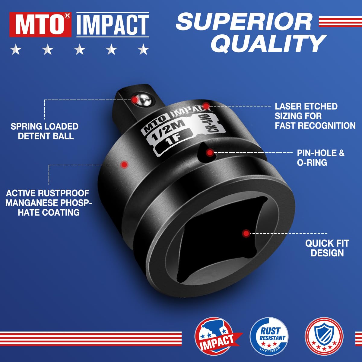 MTO 1in to 1/2in adapter side view showing compact profile for safer handling