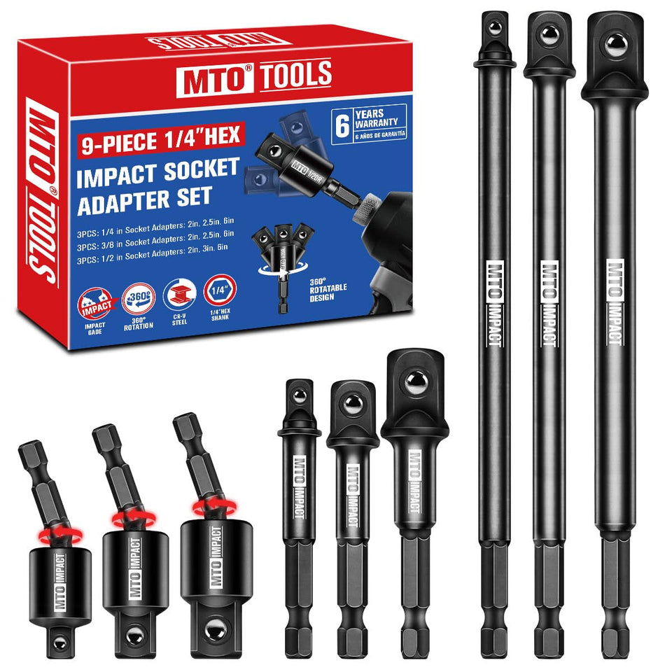 MTO 9PCS impact drill socket adapters with extended reach for hard-to-reach fasteners