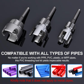 Muaoush PVC threading kit used on plastic pipes for home projects.