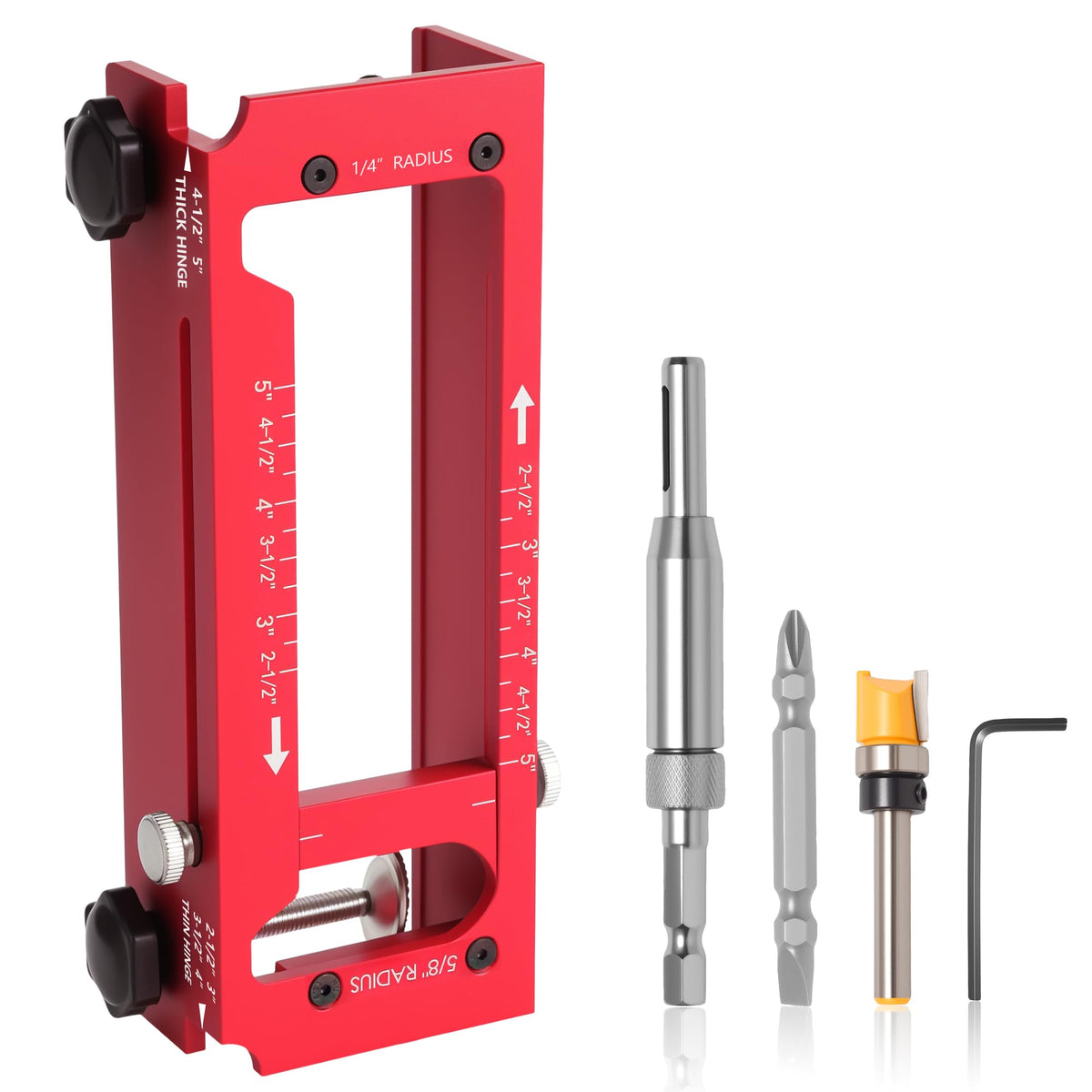 Muaoush door hinge jig shows aluminum body for durable, precise mortises