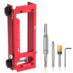 Muaoush door hinge jig shows aluminum body for durable, precise mortises