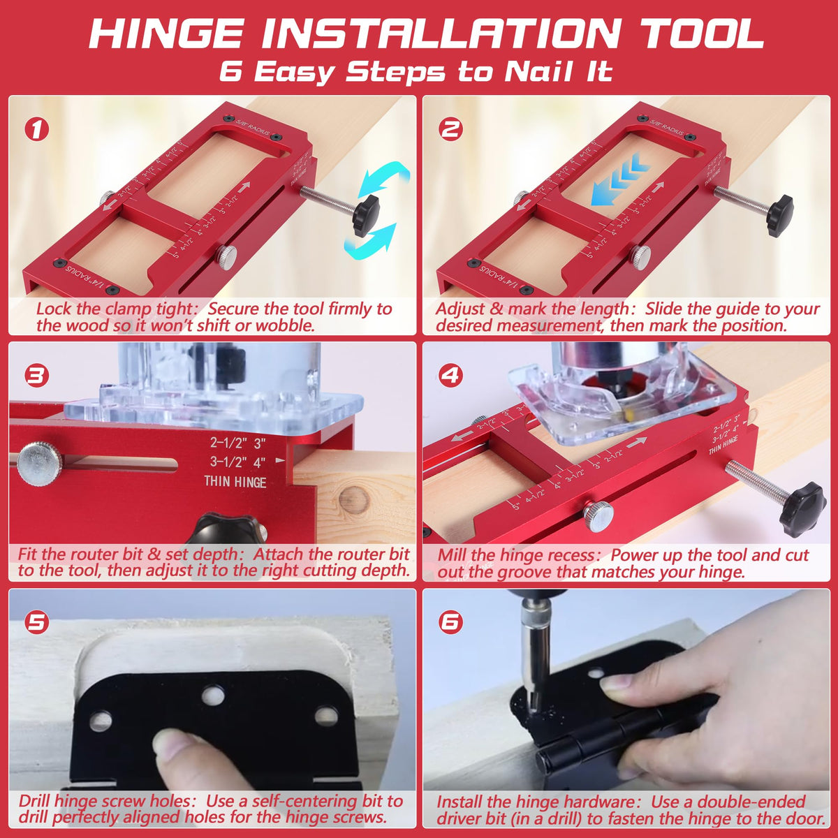 Muaoush hinge jig with depth gauge ensures consistent hinge pockets
