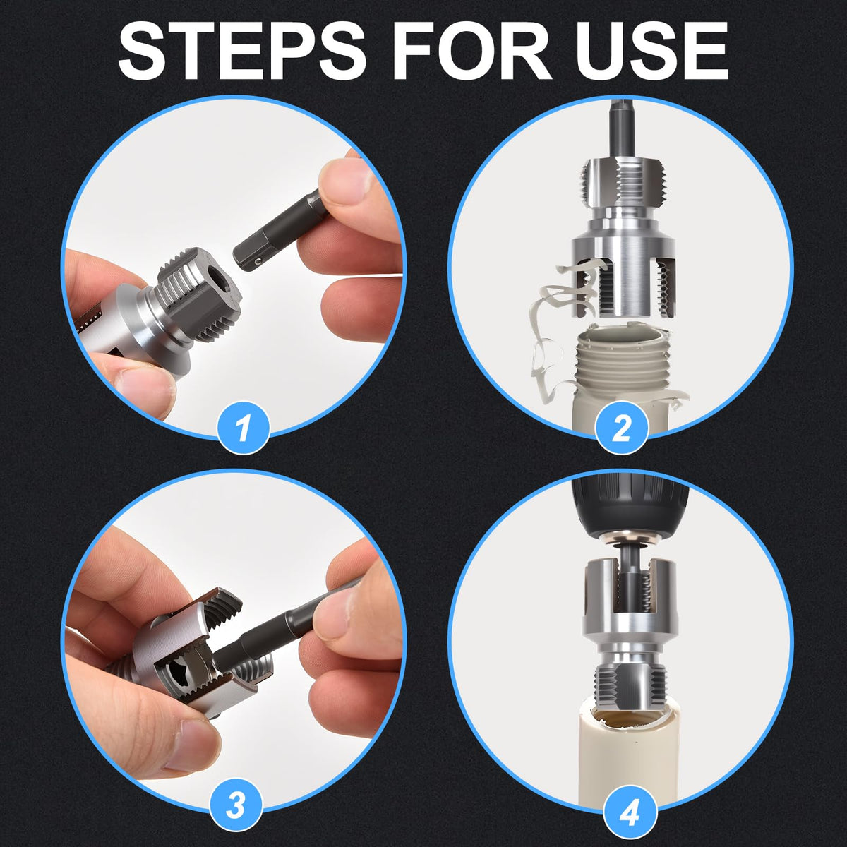 Muaoush drill-powered threading for fast results.
