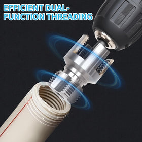 Muaoush complete threading kit with three interchangeable dies for PVC pipes.