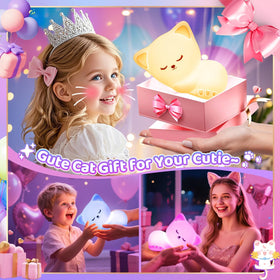 Mubarek Cat Lamp with 16 colors for rainbow mood lighting in kids room.