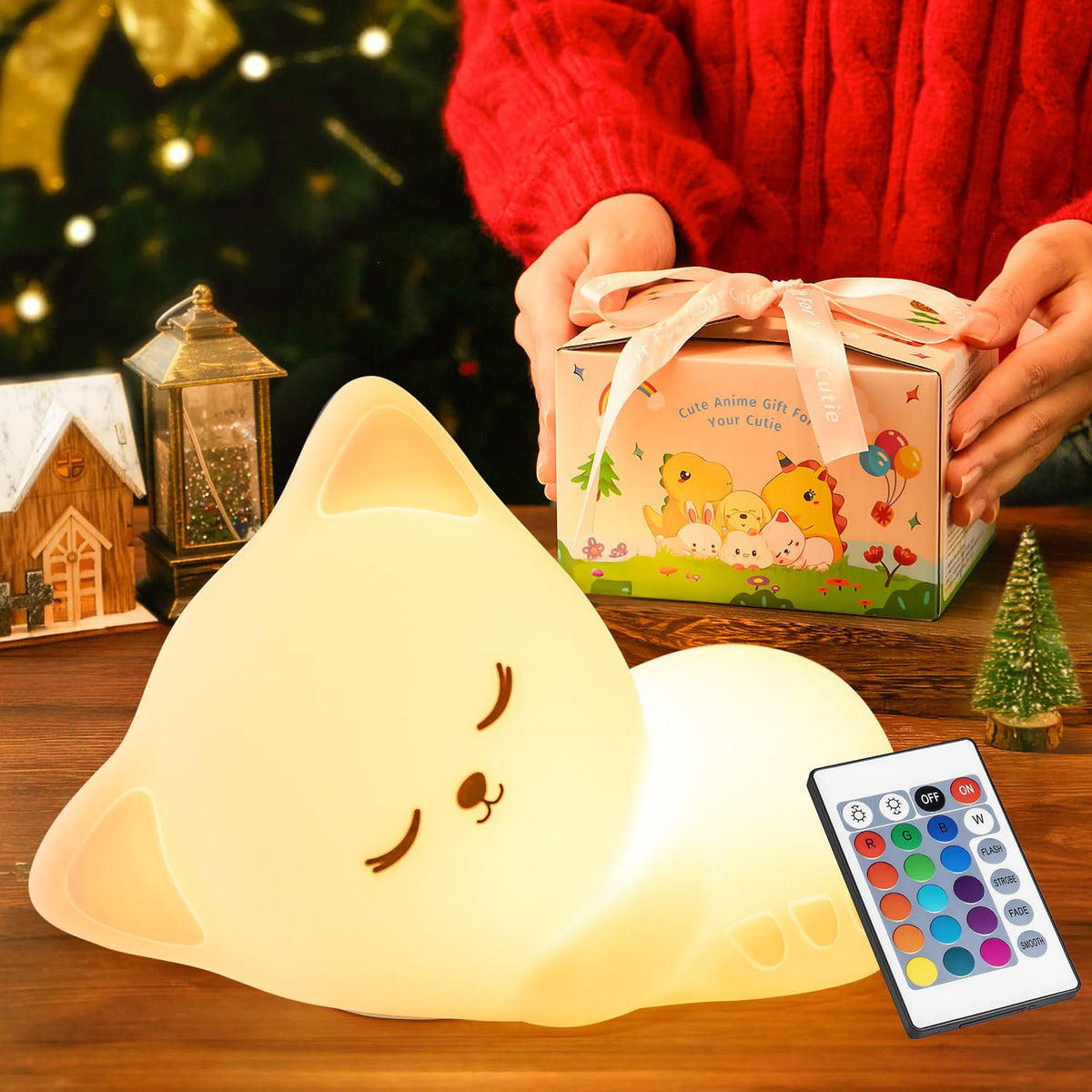 Mubarek cat night light with 16 colors for teen rooms enhances bedtime ambiance
