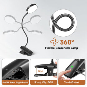 Mubarek Clip On Lamp 360-degree adjustment for flexible positioning