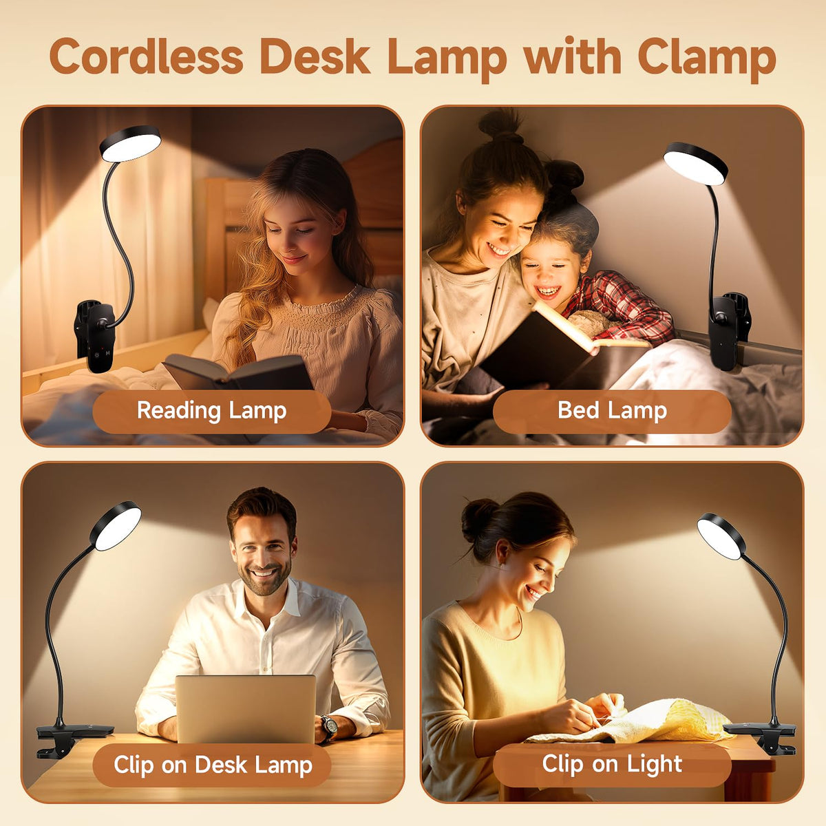 Mubarek Clip On Lamp rechargeable battery enables cordless use