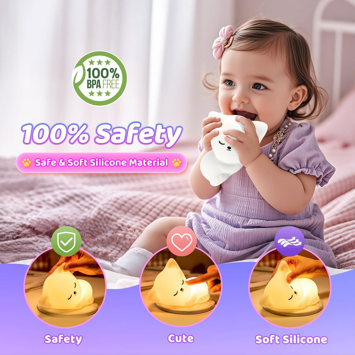 Mubarek Kawaii Cat Decor Room Light enhances bedroom aesthetics.