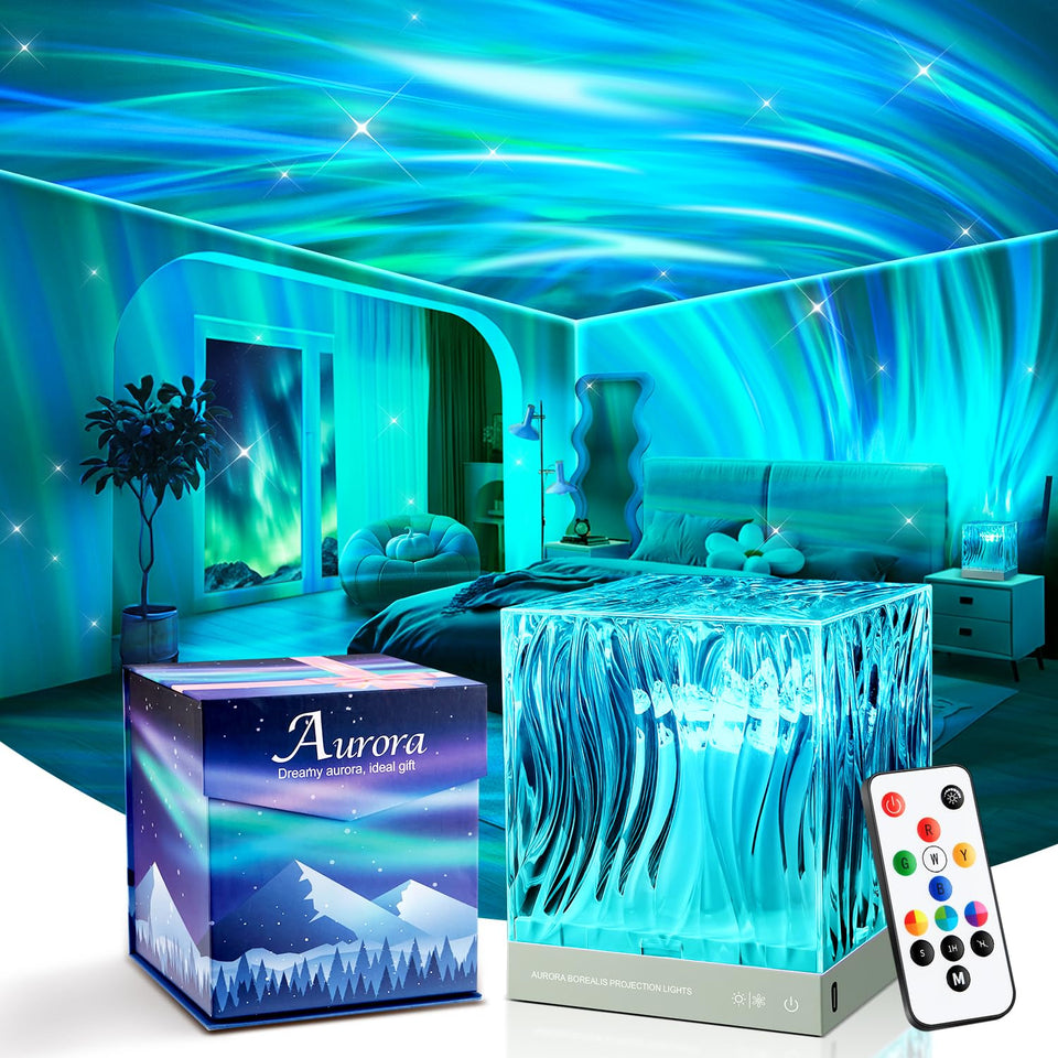 Mubarek Northern Lights Projector fills the ceiling with aurora colors, creating a dreamy room ambiance.