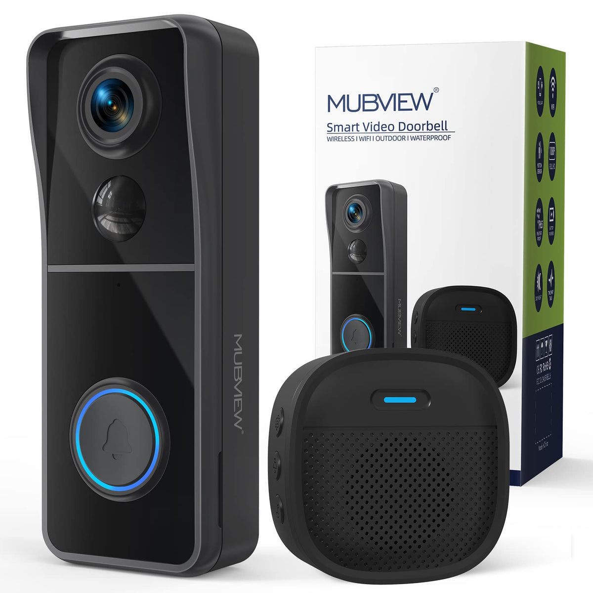 MUBVIEW wireless doorbell camera with chime viewing the front door for instant alerts