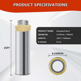 Muctamo 6in x 25ft R4.2 insulated duct with thermal barrier for year-round use.
