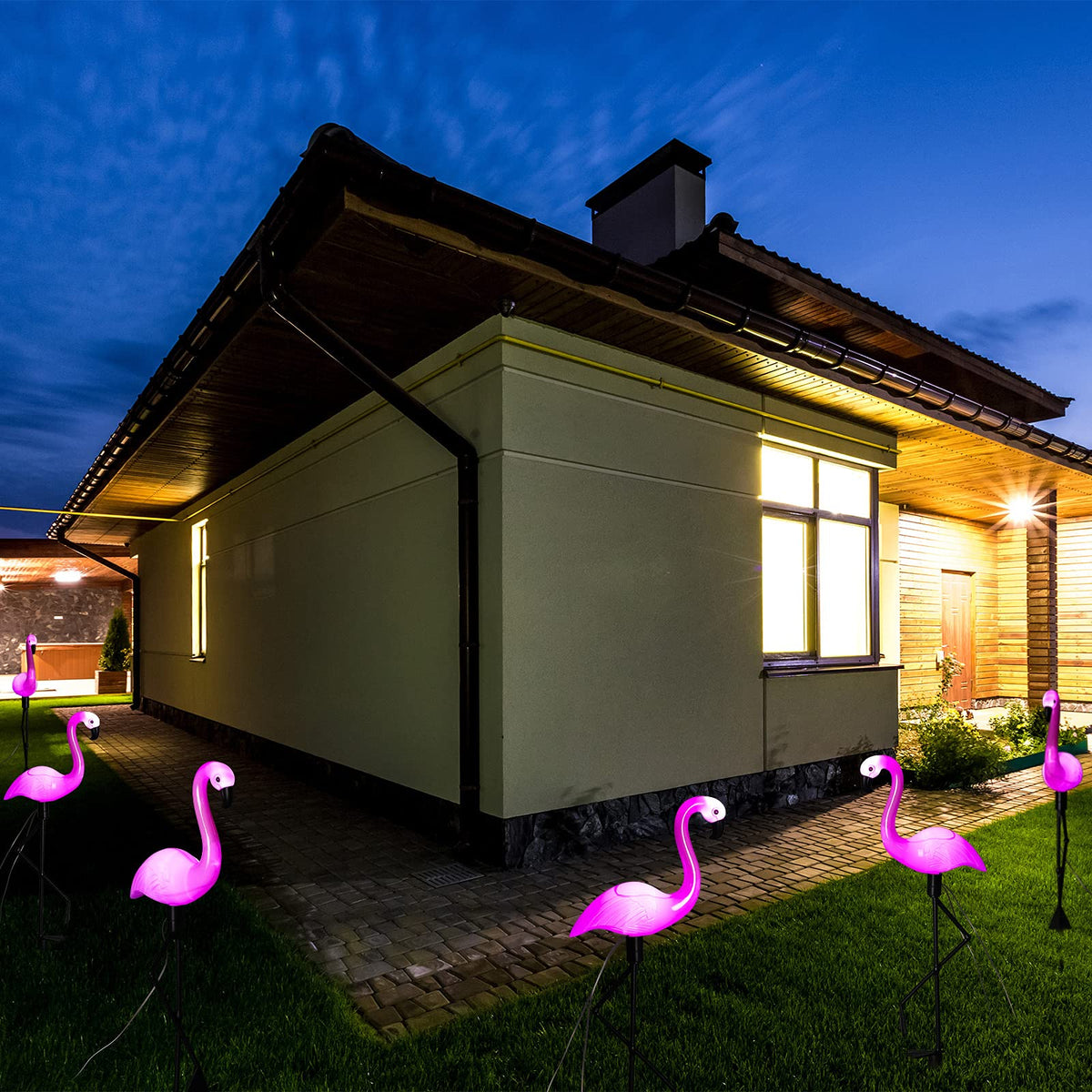 Mudder outdoor flamingo solar lights provide waterproof, maintenance-free pathway lighting.