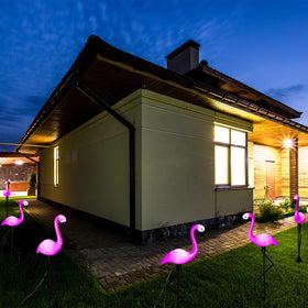 Mudder outdoor flamingo solar lights provide waterproof, maintenance-free pathway lighting.