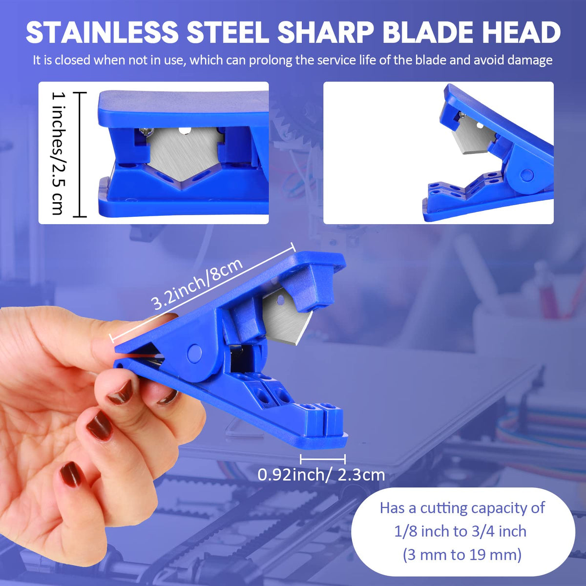 Mudder PTFE tube cutter close-up of blade showing replaceability.