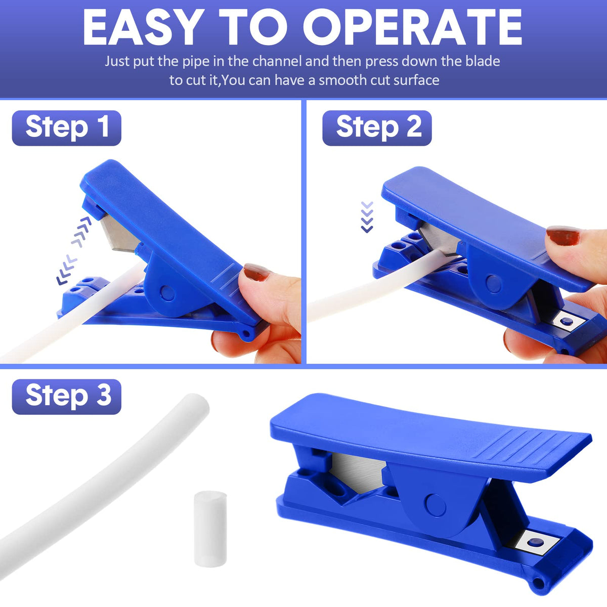 Mudder PTFE tube cutter in action demonstrates square, leak-resistant cuts.