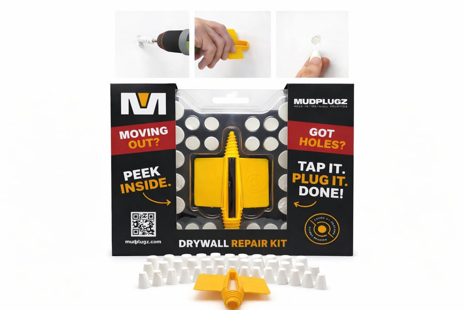 MudPlugz 36-plug pack for fast, clean drywall hole repairs.