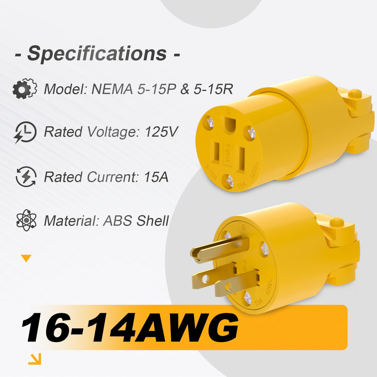 Muelnmey 125V 15A connectors designed for safe power extension and small equipment.