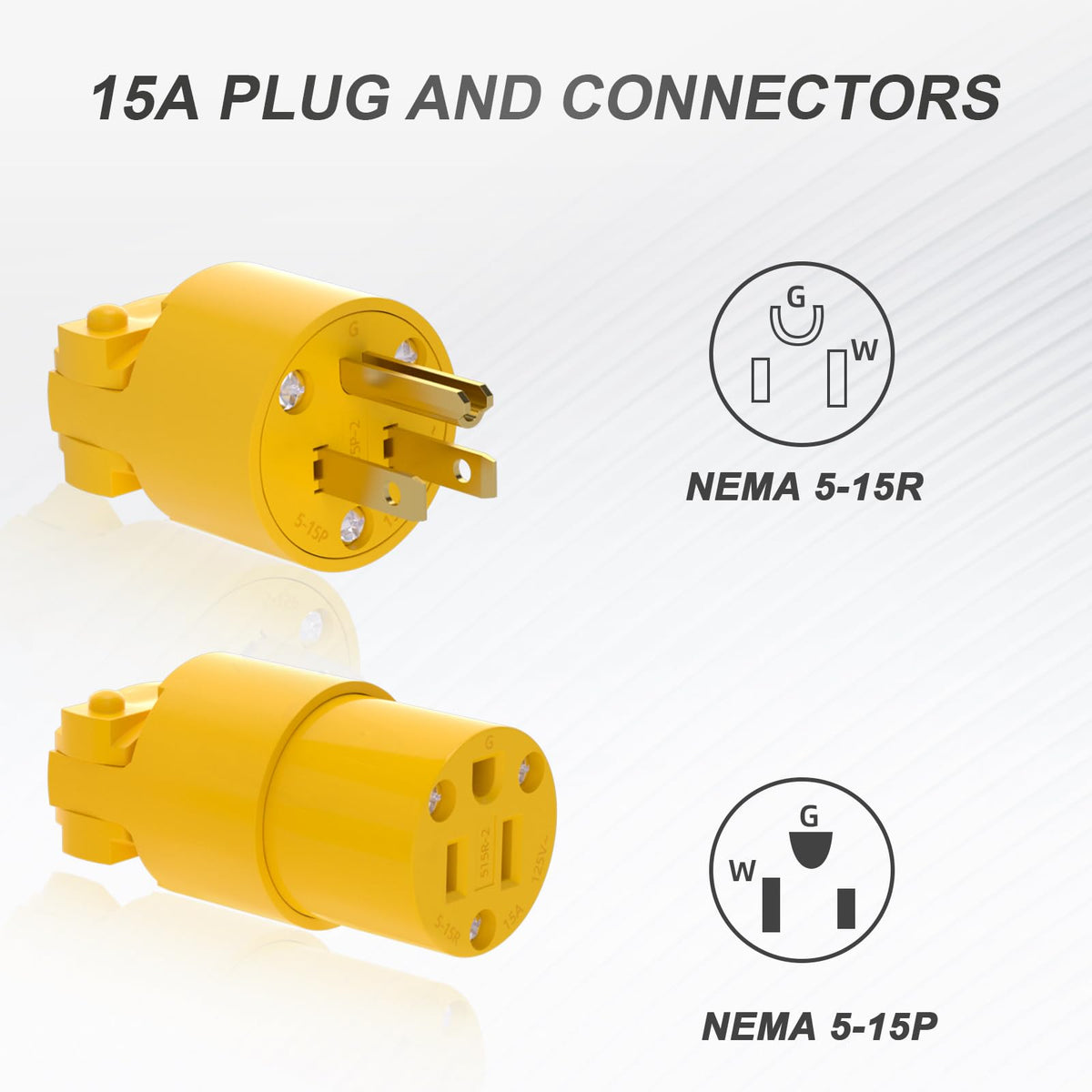 Muelnmey NEMA 5-15P and 5-15R set with solid brass blades for reliable conductivity.