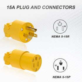 Muelnmey NEMA 5-15P and 5-15R set with solid brass blades for reliable conductivity.