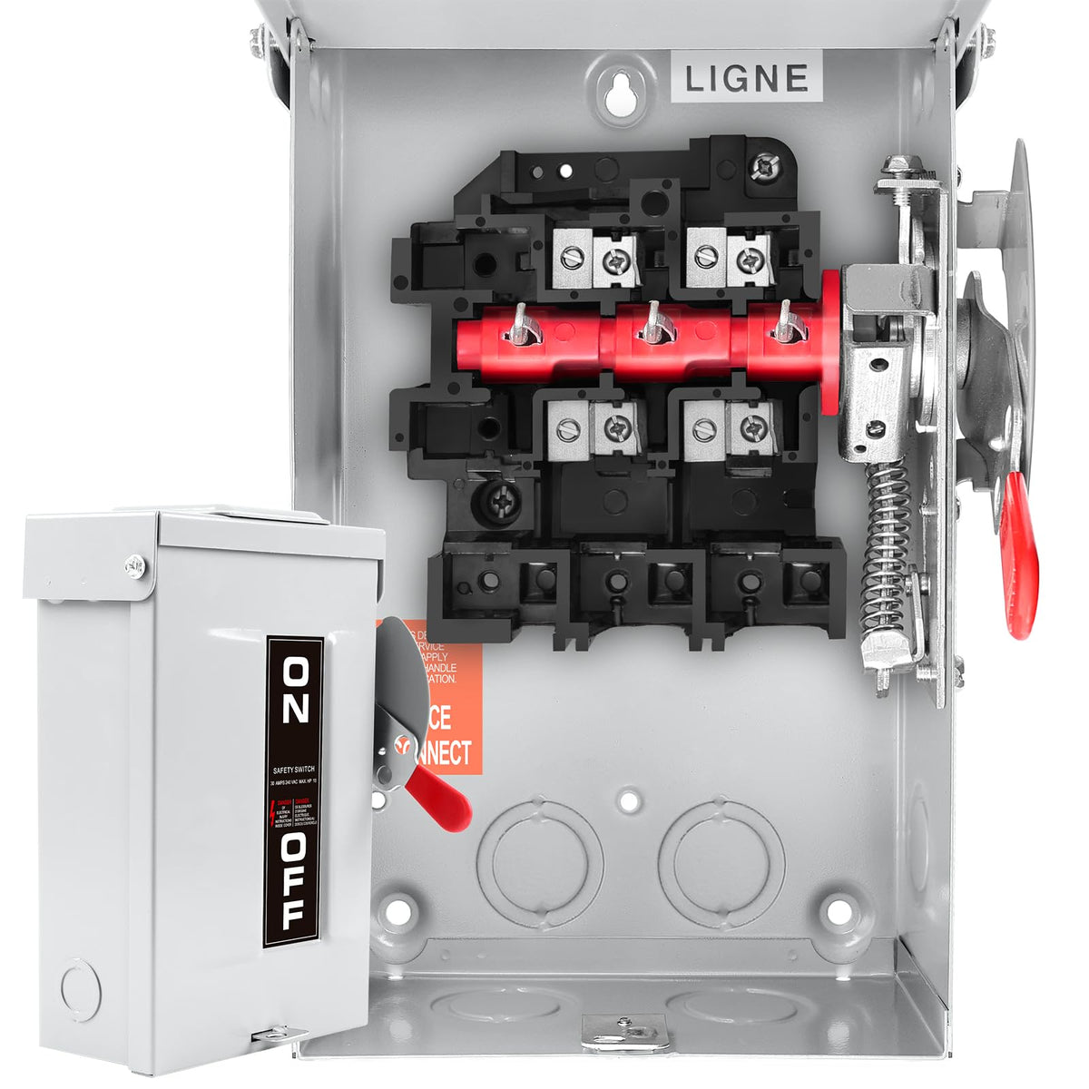 MUJURUR 30A disconnect switch front view for rapid, safe operation