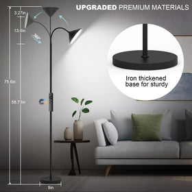 Mukuxin 76in LED floor lamp neck adjusts light direction for reading.