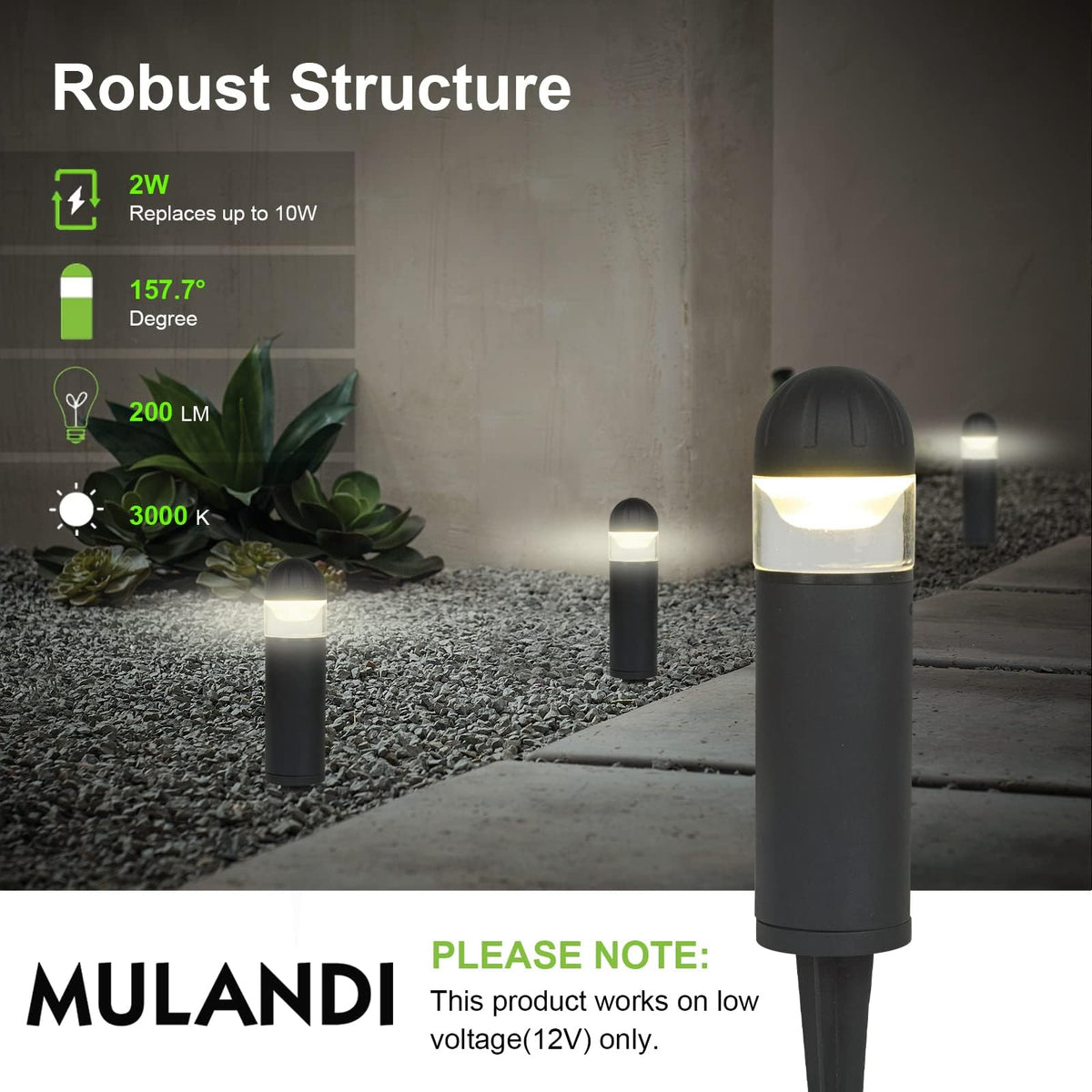 MULANDI bollard light side view showcasing durable construction for outdoor lighting.