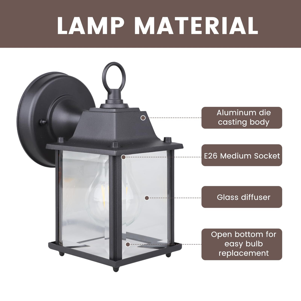 MULANDI tempered glass diffuser provides soft glare-free exterior lighting
