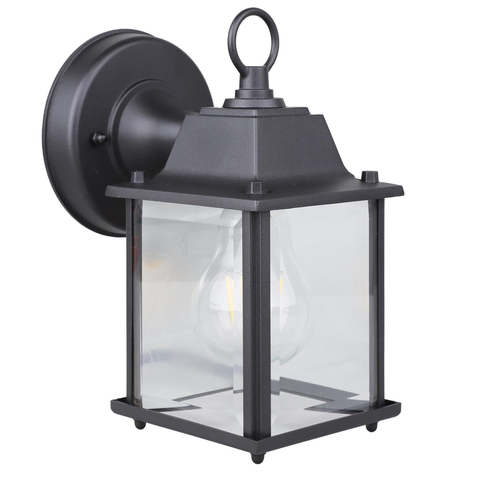 MULANDI Classic Black wall lamp front view showing weatherproof build for porches