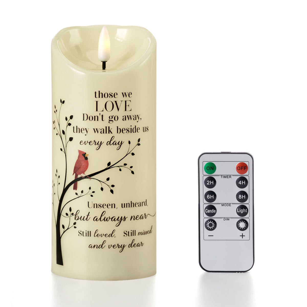 MULCHUM memorial flameless candle with cardinal for peaceful remembrance