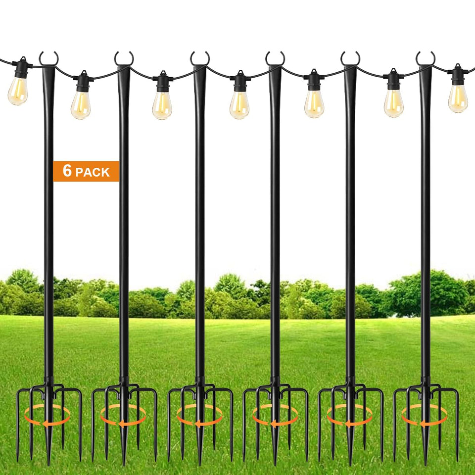 MuliVid 6-pack 9ft light poles with fork base offer stable outdoor decor.
