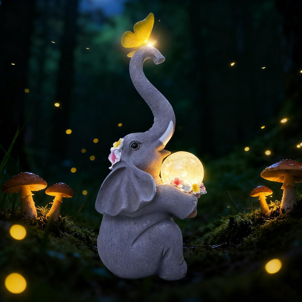 MuliVid elephant garden statue solar light for beautiful, energy-saving night glow.