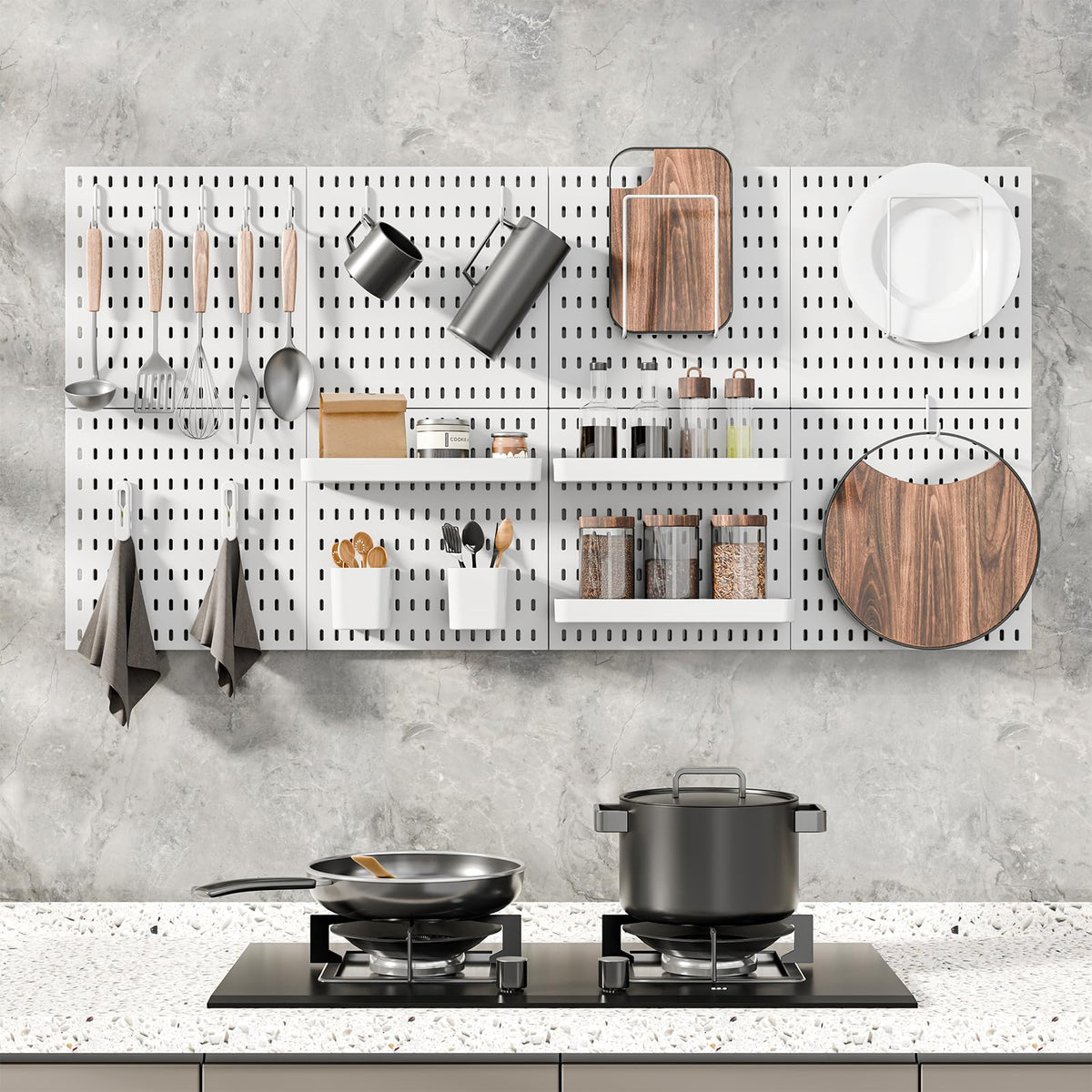 MULSAME pegboard shelves holding craft supplies in a tidy setup.