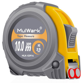 MulWark 30ft tape measure front view highlights durable blade and easy readability.