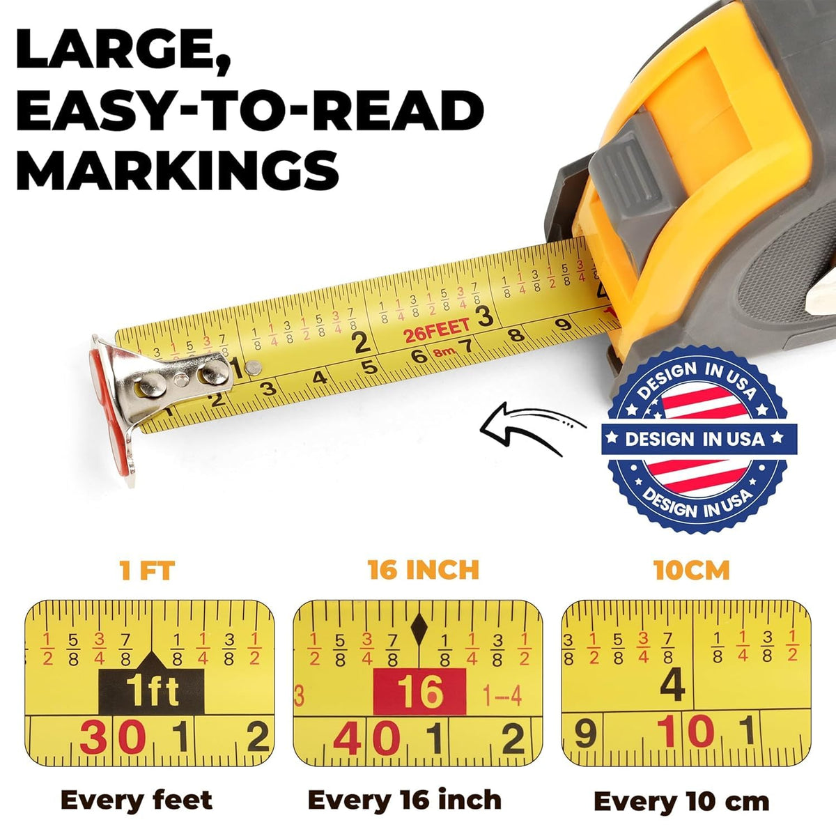 MulWark 30ft tape measure shockproof case protects on job sites.