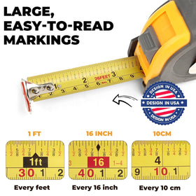 MulWark 30ft tape measure shockproof case protects on job sites.