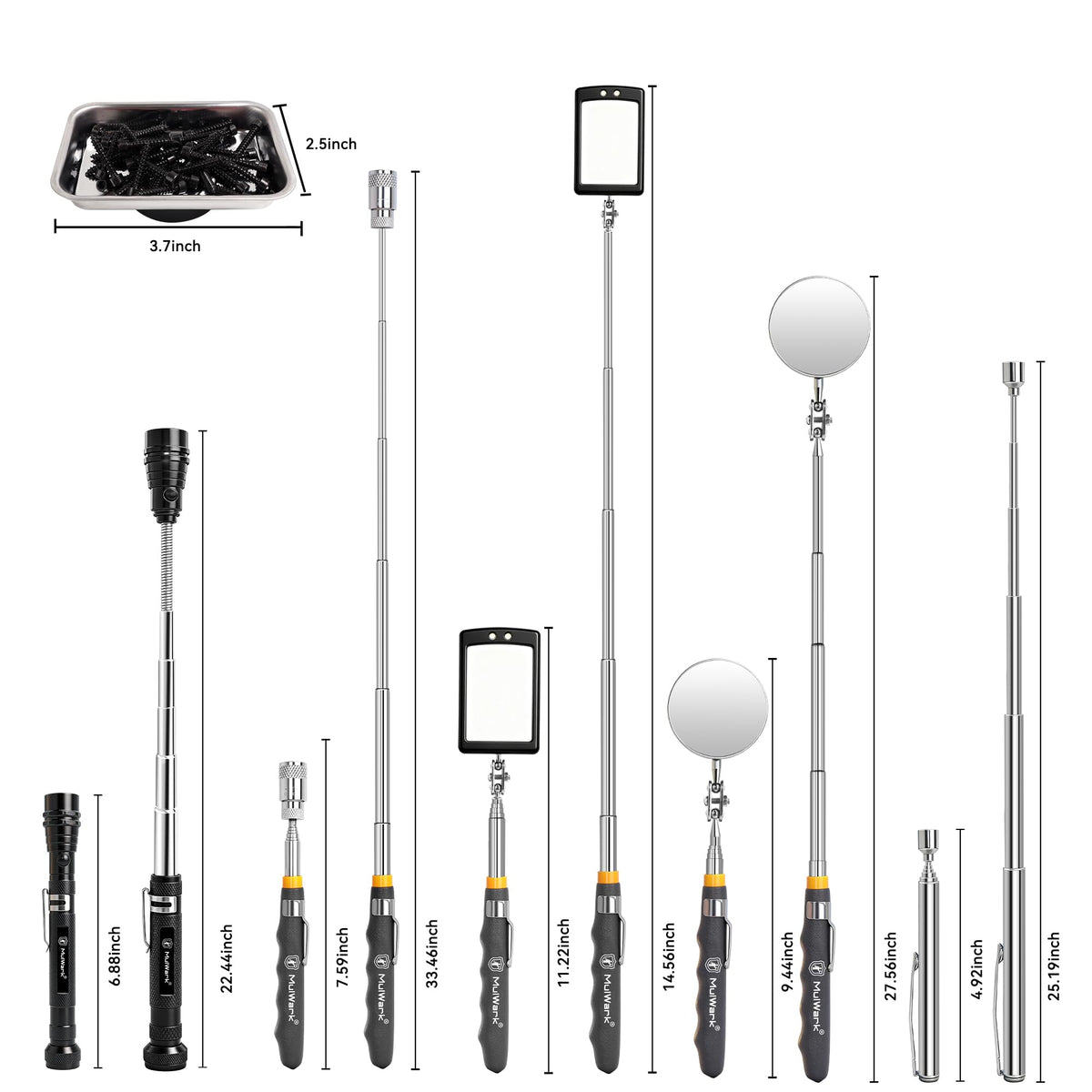Mulwark 360-degree LED inspection mirrors brighten engine bays and behind bulky appliances.