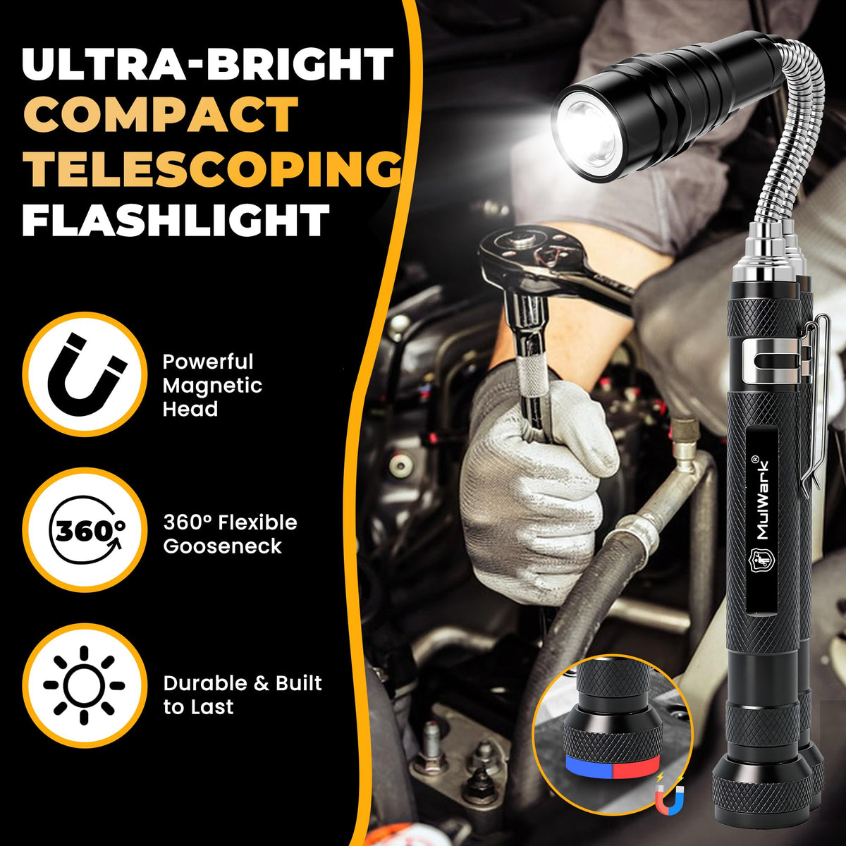 Mulwark 39.2-inch telescoping extension reaches far into gaps.