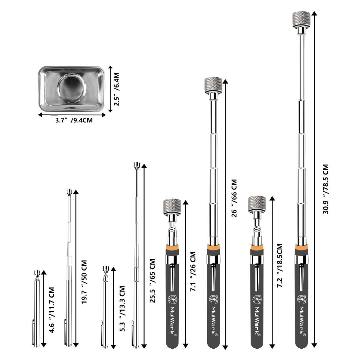Mulwark 10lb extendable magnet reaching screws in tight spaces.