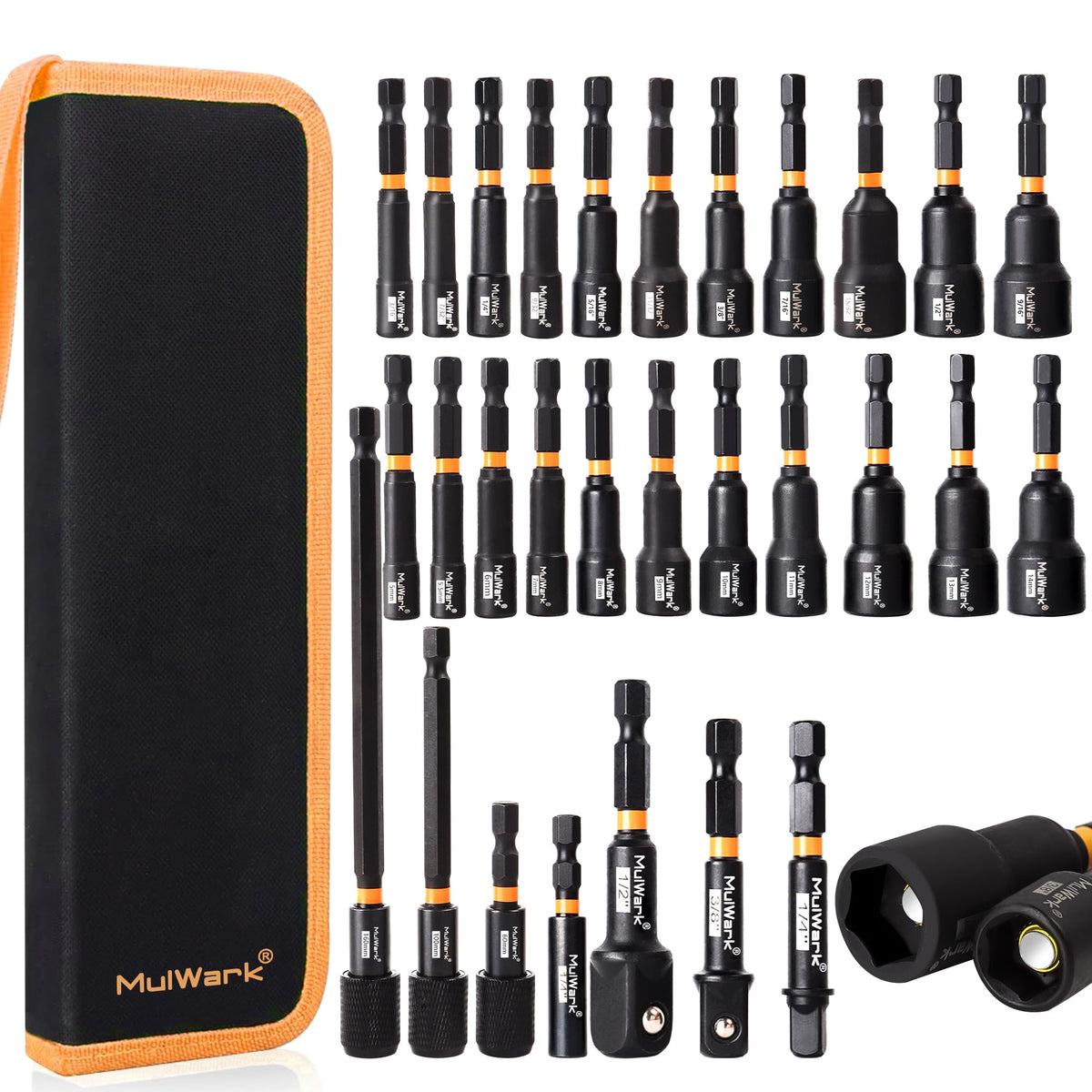 MulWark nut driver set collection with organized storage for easy toolbox access.