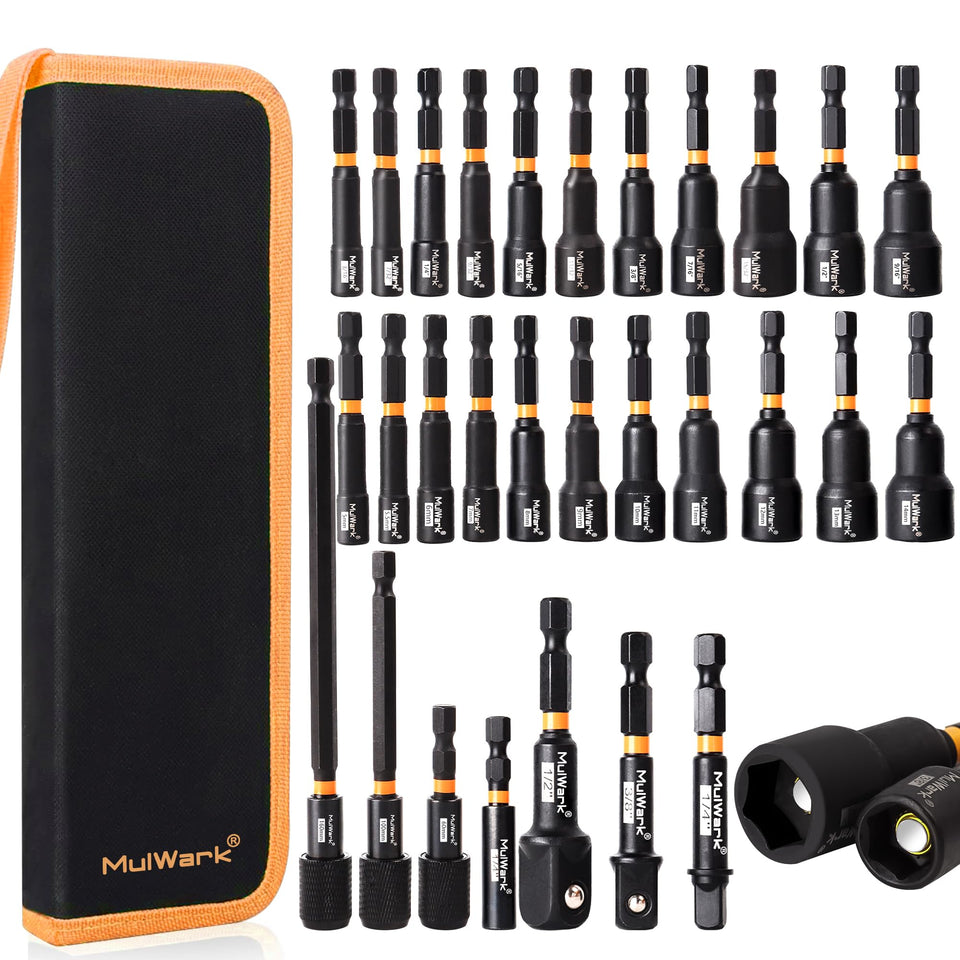 MulWark nut driver set collection with organized storage for easy toolbox access.