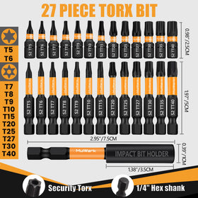 MulWark 2-inch Torx bits ready for extended reach in tight spaces.