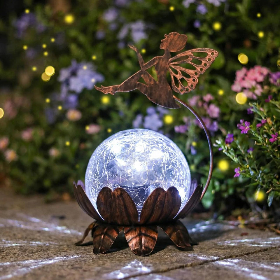 MUMTOP solar lantern fairy ball crackle glass glows softly at night for garden ambiance.