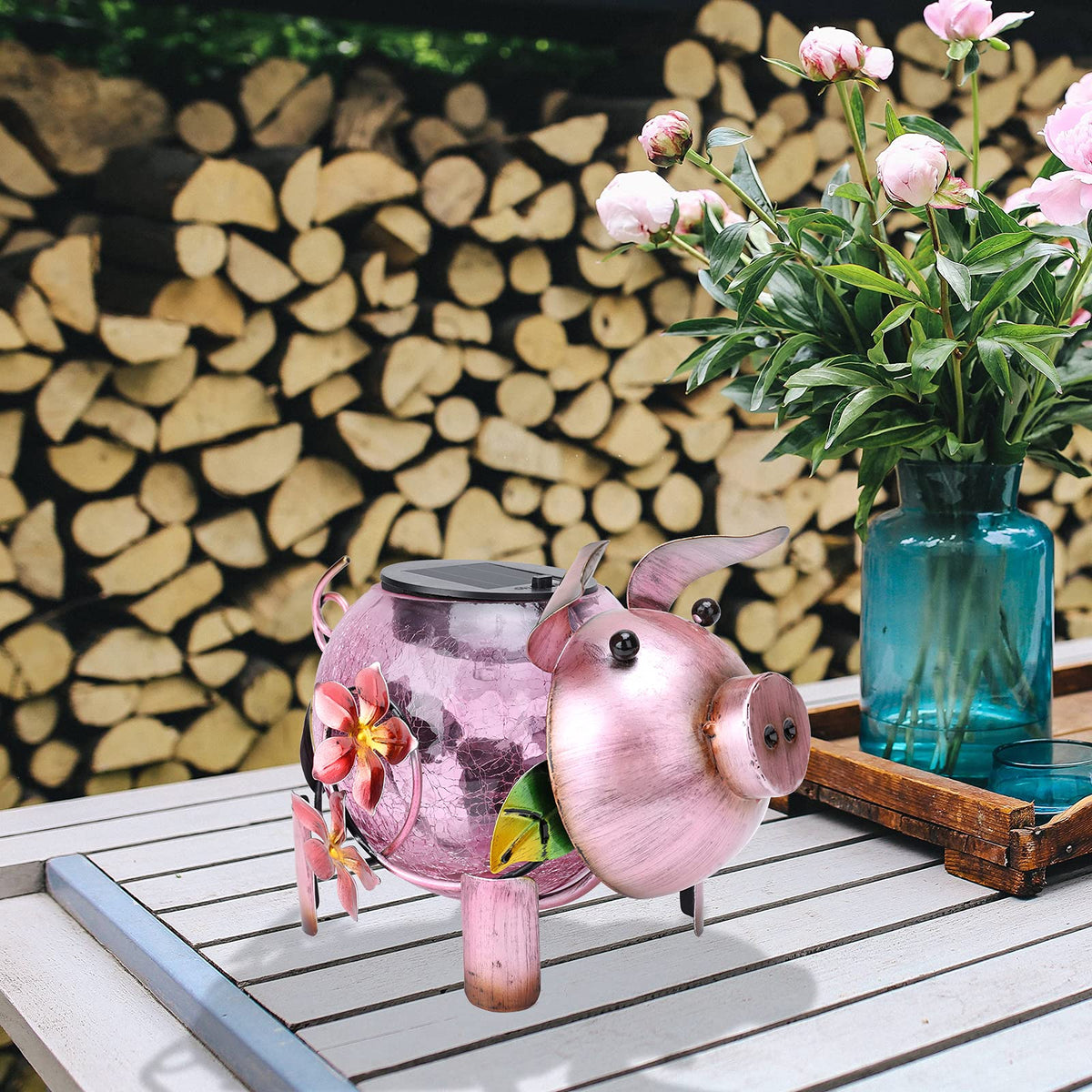 MUMTOP pink pig lantern with weatherproof design for all-weather outdoor use