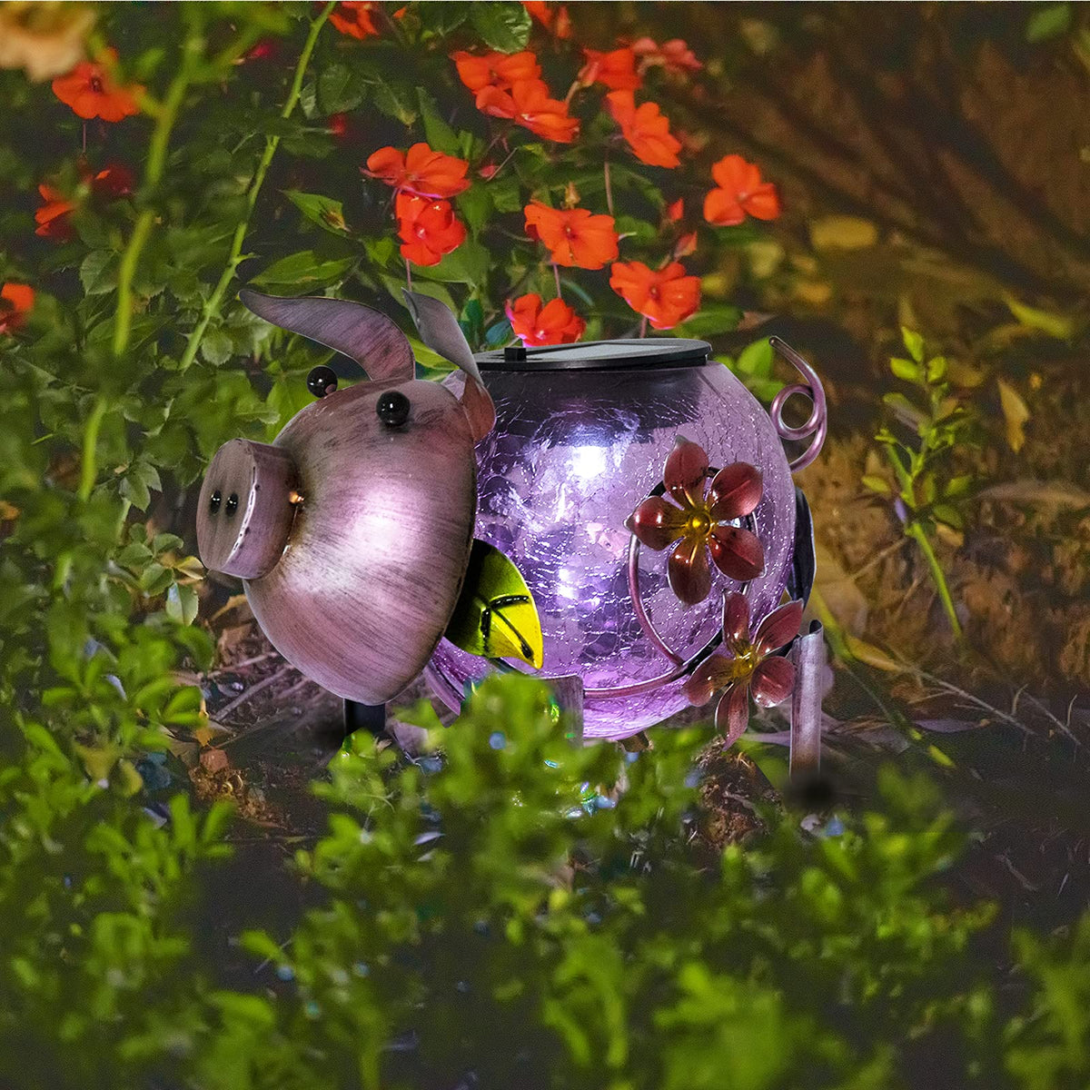MUMTOP pink pig lantern close-up reveals glass and metal craftsmanship