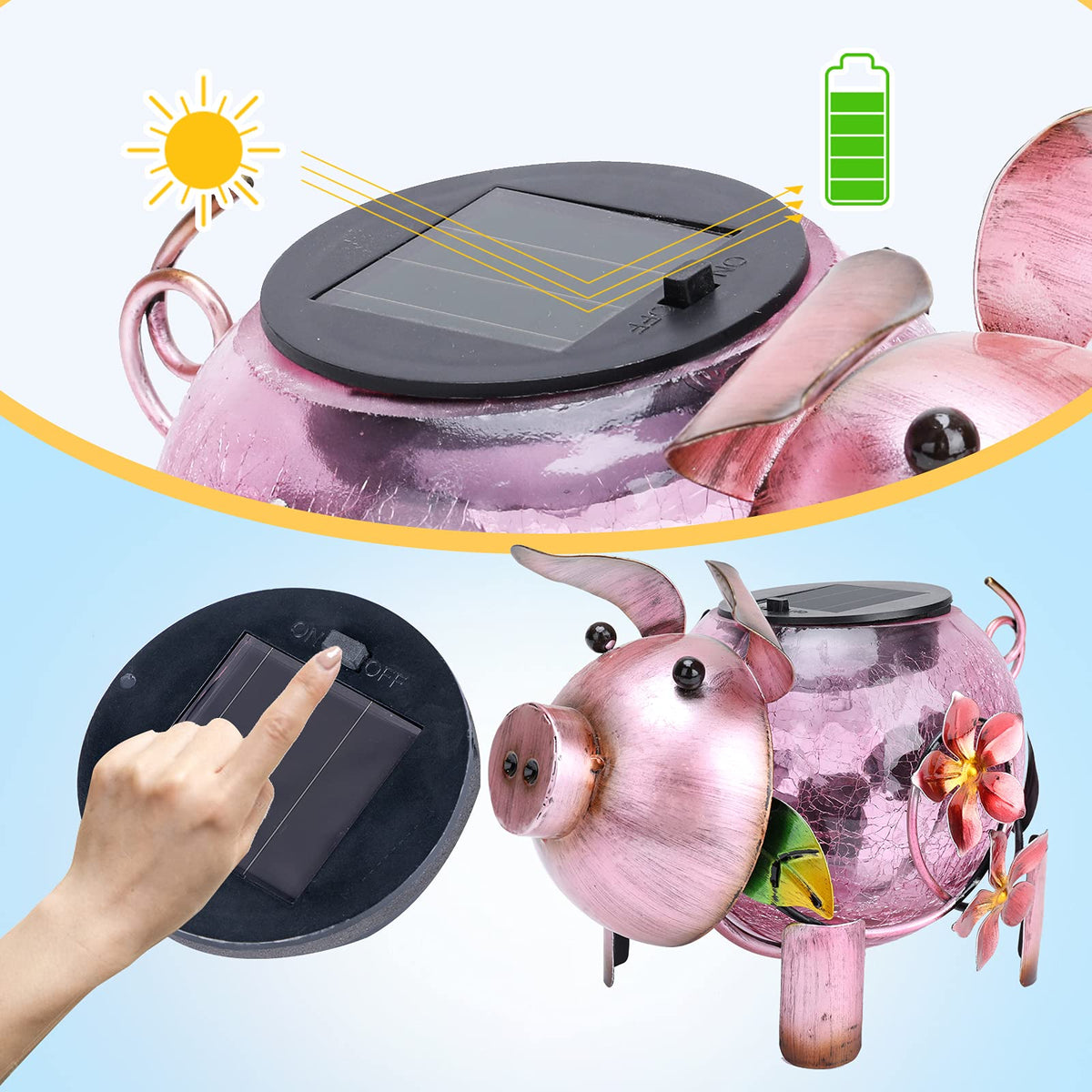 MUMTOP pink pig lantern on the ground creates glass-reflection magic in the yard