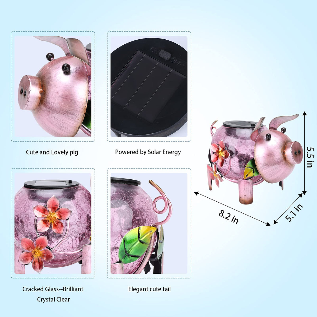 MUMTOP pink pig lantern lit at night adds charming garden glow