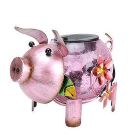 MUMTOP pink pig solar lantern on-table glows warmly for cozy outdoor ambience